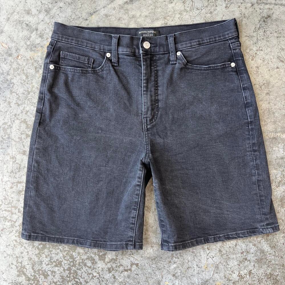 Banana Republic Girlfriend Shorts Womens 31 12 Black Denim High Rise Stretch 8in